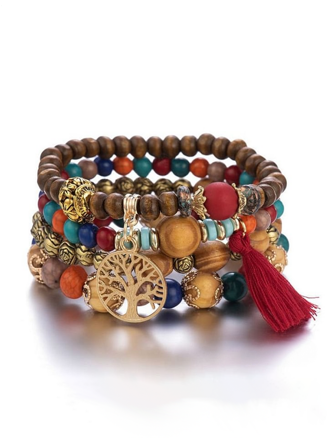 Bohemian Ethnic Style Tassel Tree of Life Bead Stretch Bracelet