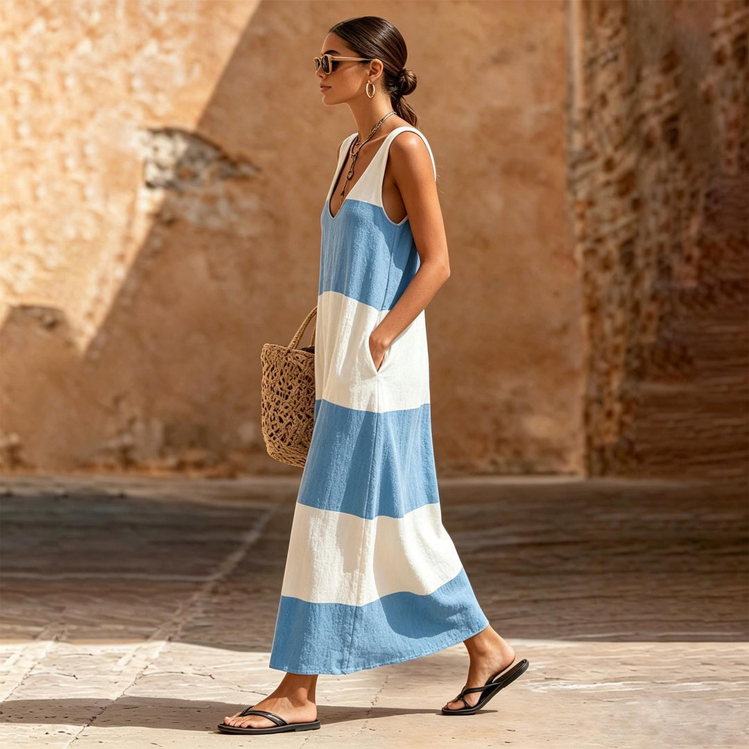 Sleeveless Dress for Women Striped Summer Vacation Beach Cover Up Sleeveless Tank Dress for Travel Dating sturdy