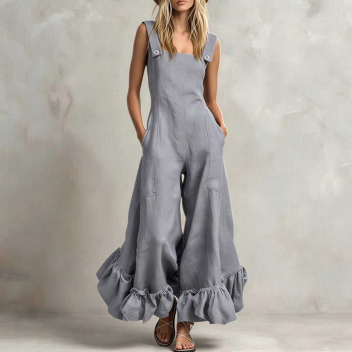 Sleeveless Jumpsuits for Women Ruffle Hems Summer Square Neck Overalls Boho Pant Overalls for Travel Daily chic