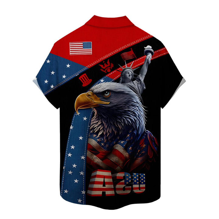 Flag Button Up Shirt Men Eagle Print Short Sleeve Button Down Patriotic Hawaiian Shirts for Parade Party amiable