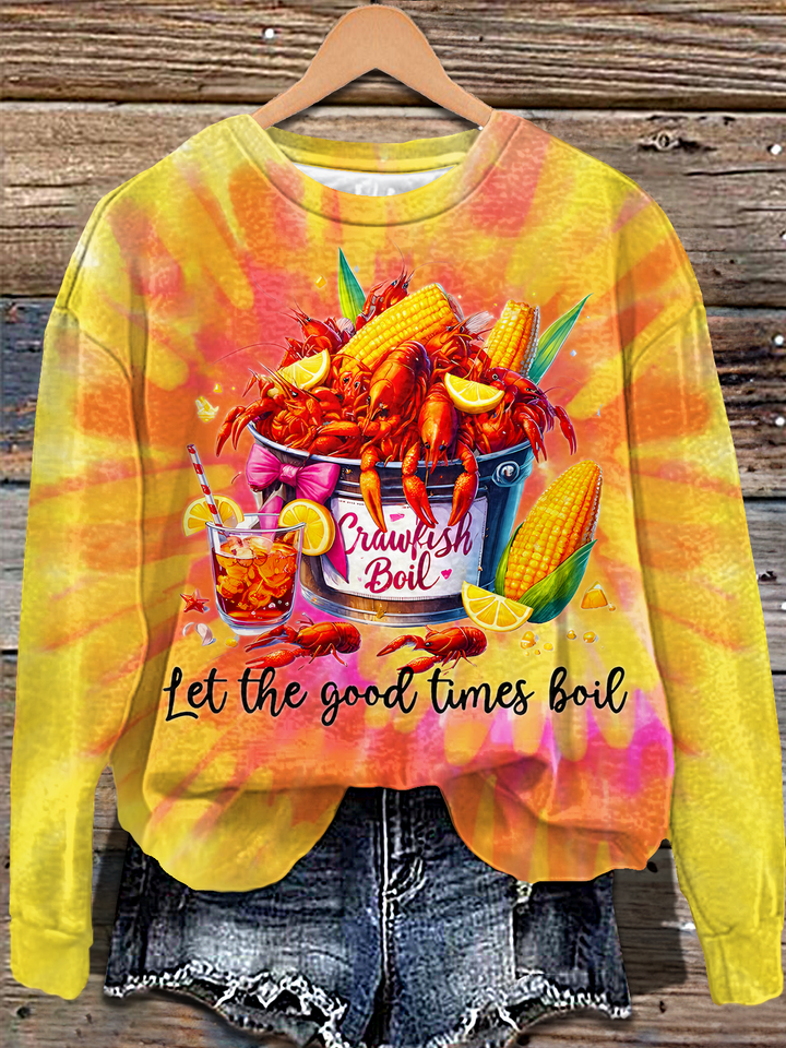 Crawfish Watercolor Printed Long Sleeve Casual Top