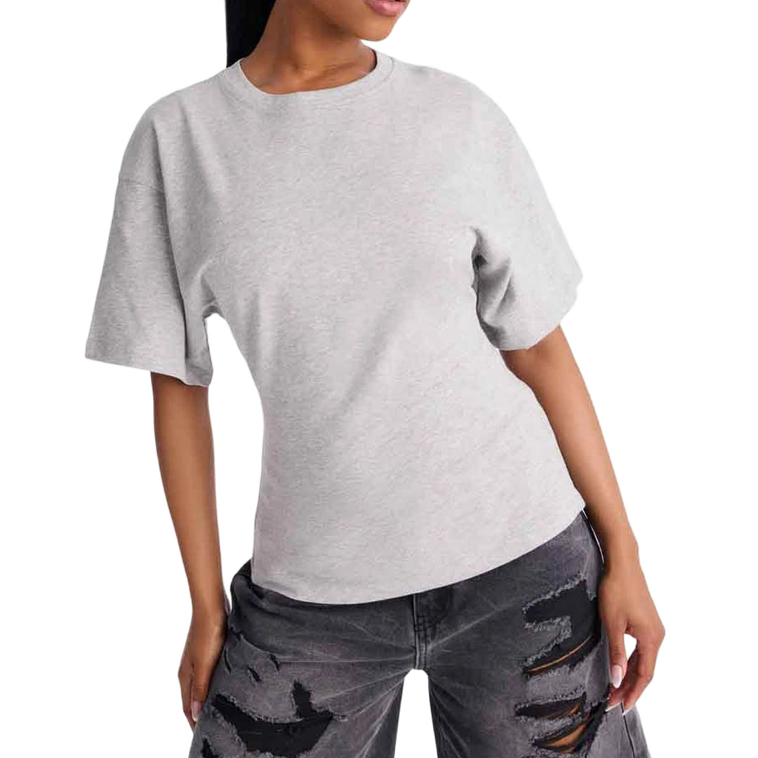 Zipper Back Shirt for Women Back Zipper Crewneck Short Sleeve Cinched Waist Top for Daily Wear Vacation method