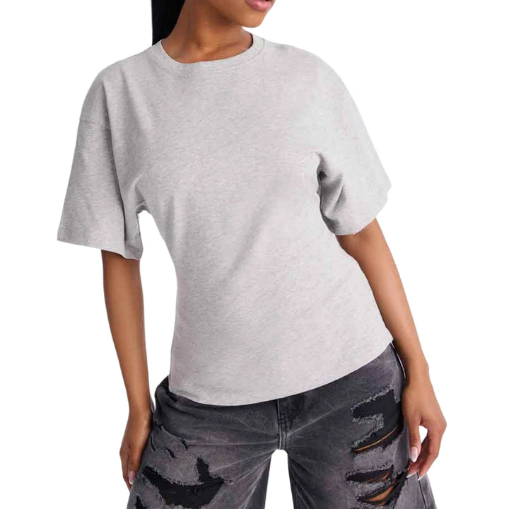 Zipper Back Shirt for Women Back Zipper Crewneck Short Sleeve Cinched Waist Top for Daily Wear Vacation method