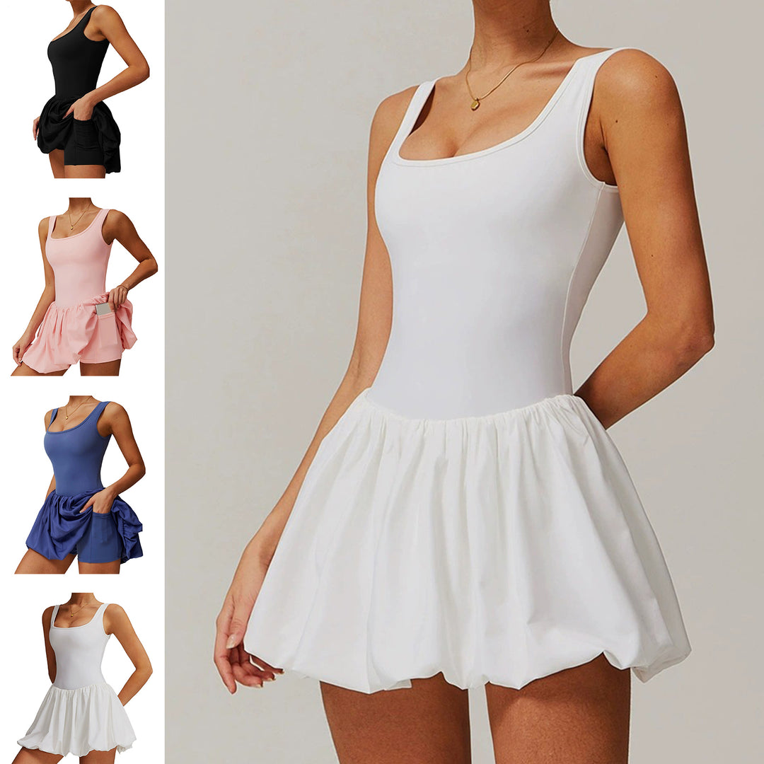 Tennis Dresses for Women Square Neck Summer Sleeveless Athletic Backless Mini Dress with Shorts for Running noble