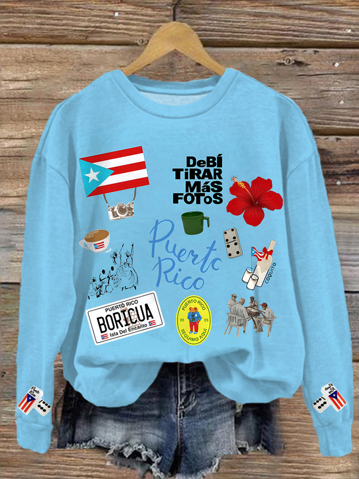 Dtmf Puerto Rico Printed Long Sleeve Casual Top