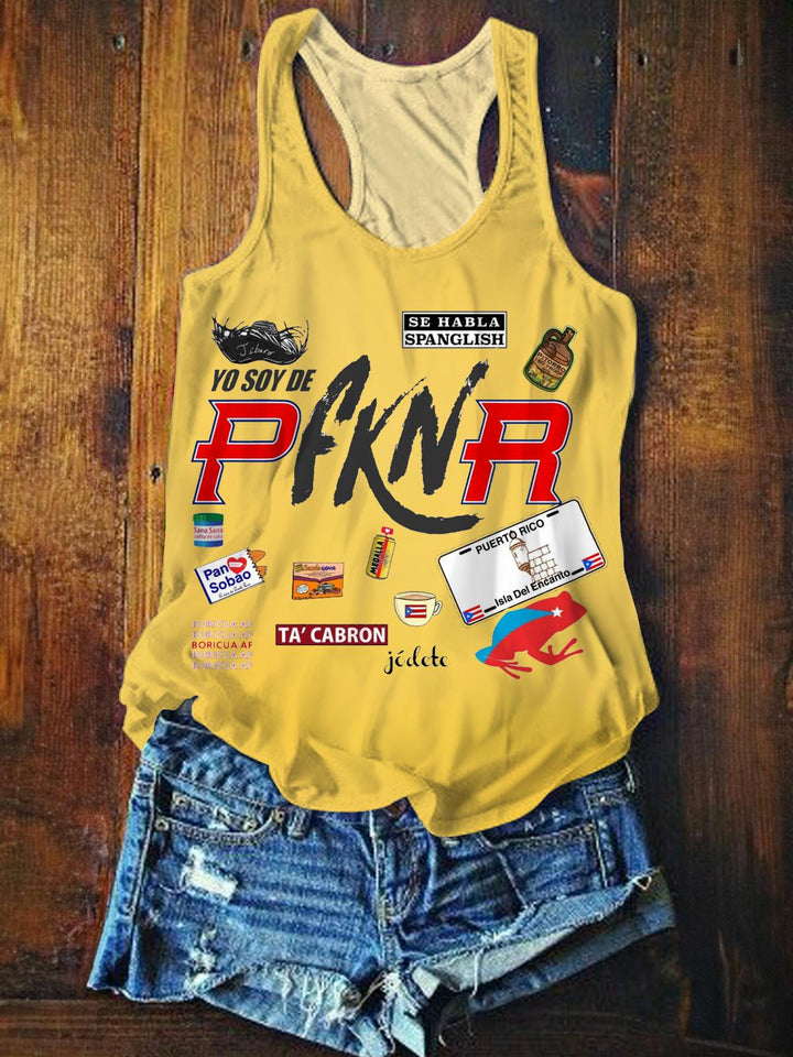 Yo Soy De Pfknr PR Printed Casual Tank Top