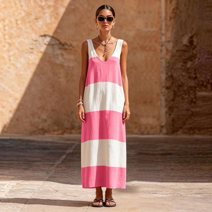 Sleeveless Dress for Women Striped Summer Vacation Beach Cover Up Sleeveless Tank Dress for Travel Dating sturdy
