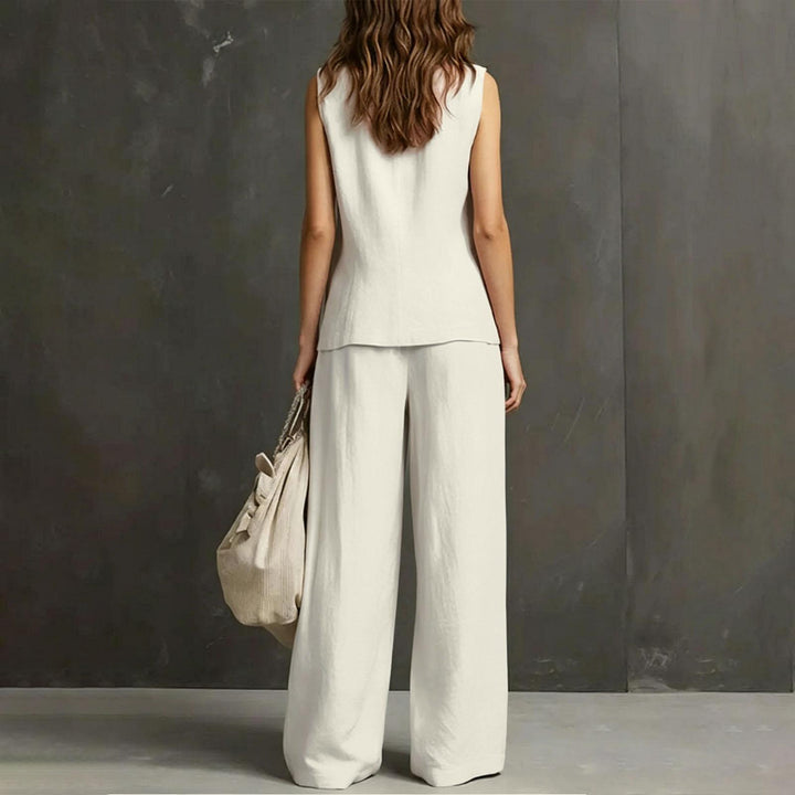 Womens Vest and Pants Set Two Piece Button Down Vest Top and Wide Leg Pants Casual Outfits for Work Travel ideal