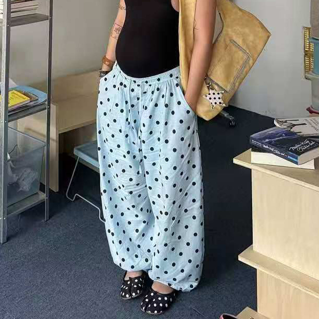 Baggy Wide Leg Pants for Women Dot Print Elastic Waist Wide Leg Palazzo Pants with Pockets for Daily Wear sturdy