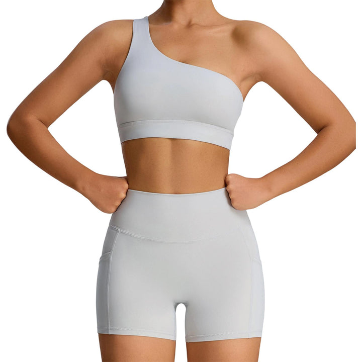 Bra and Shorts Workout Set High Waisted Seamless Off Shoulder Sports Bra and Shorts Lounge Set for Running favorable