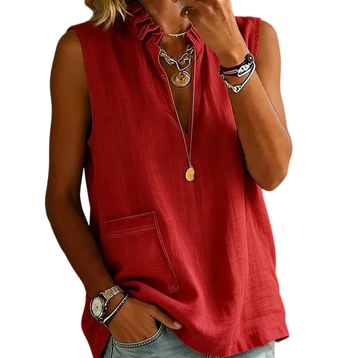 Linen Tank Tops for Women V Neck Ruffled Collar Sleeveless Shirt Summer Casual Tunic Tops for Daily Dating ordinary