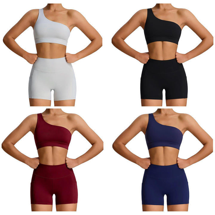 Bra and Shorts Workout Set High Waisted Seamless Off Shoulder Sports Bra and Shorts Lounge Set for Running favorable