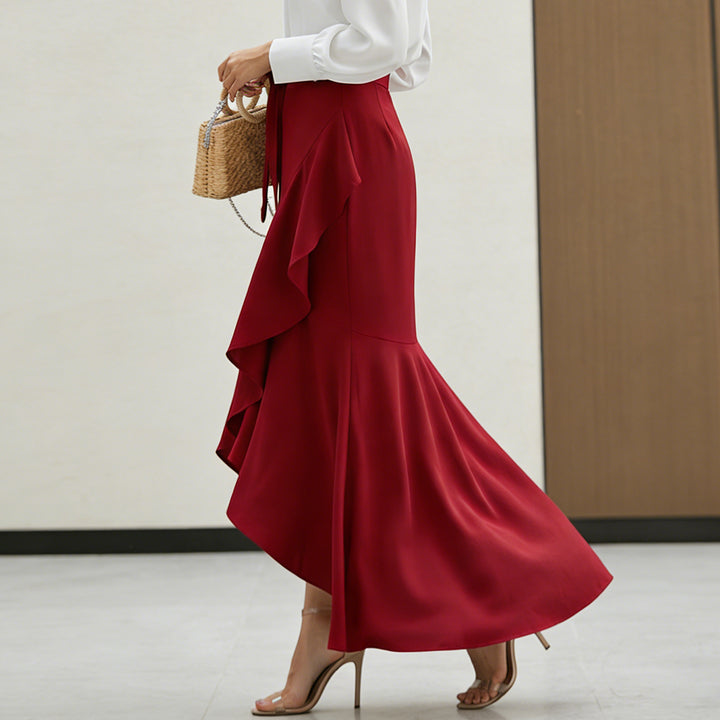 Long Plaid Skirt Mermaid A Line Women High Waist Flowy Ruffle High Low Skirts Waist Tie Clothes Daily Wear capable