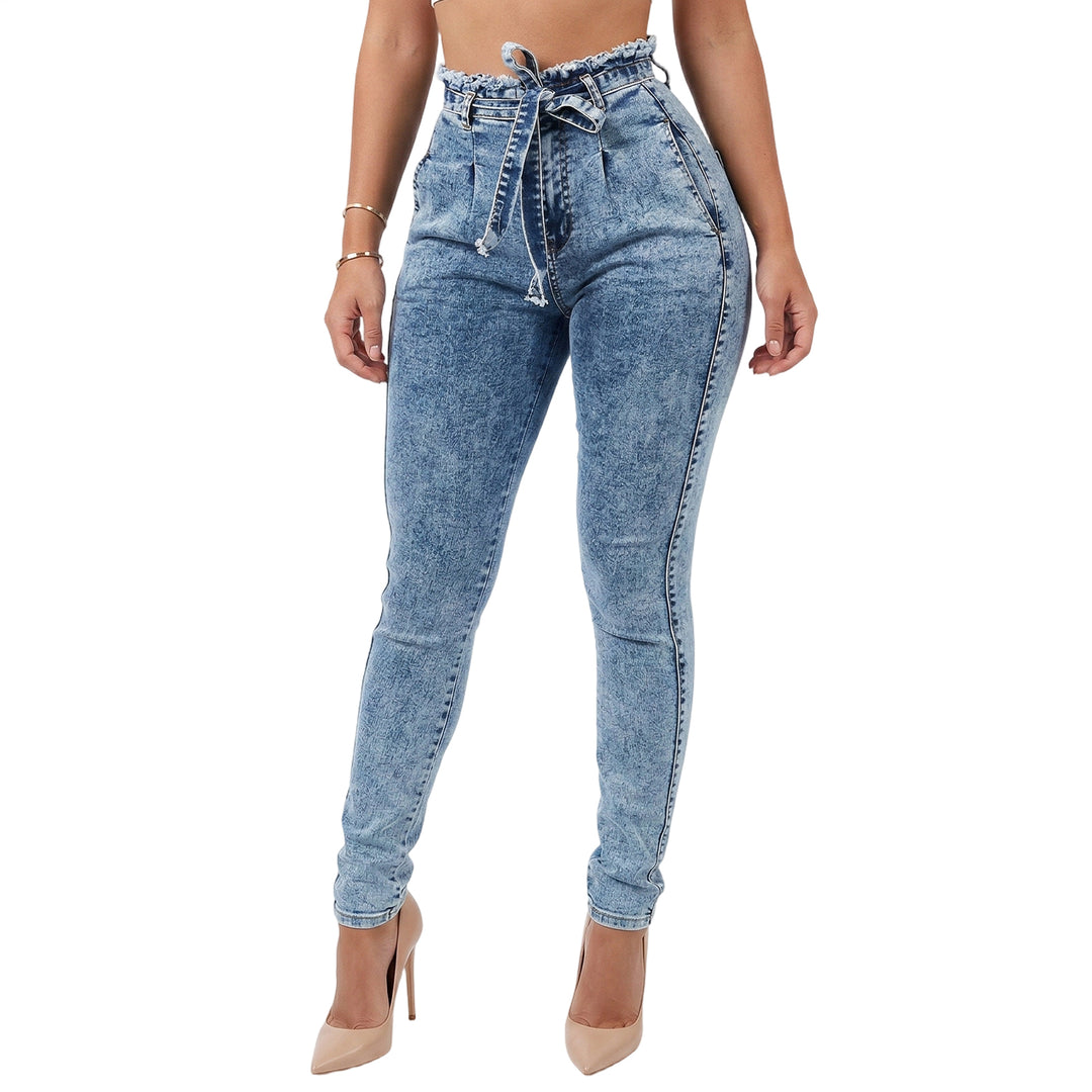 Women Skinny Jeans Mid Rise Tassel Waist Denim Pants Slim Fit Distressed Trendy Trousers for Travel Dating handsome