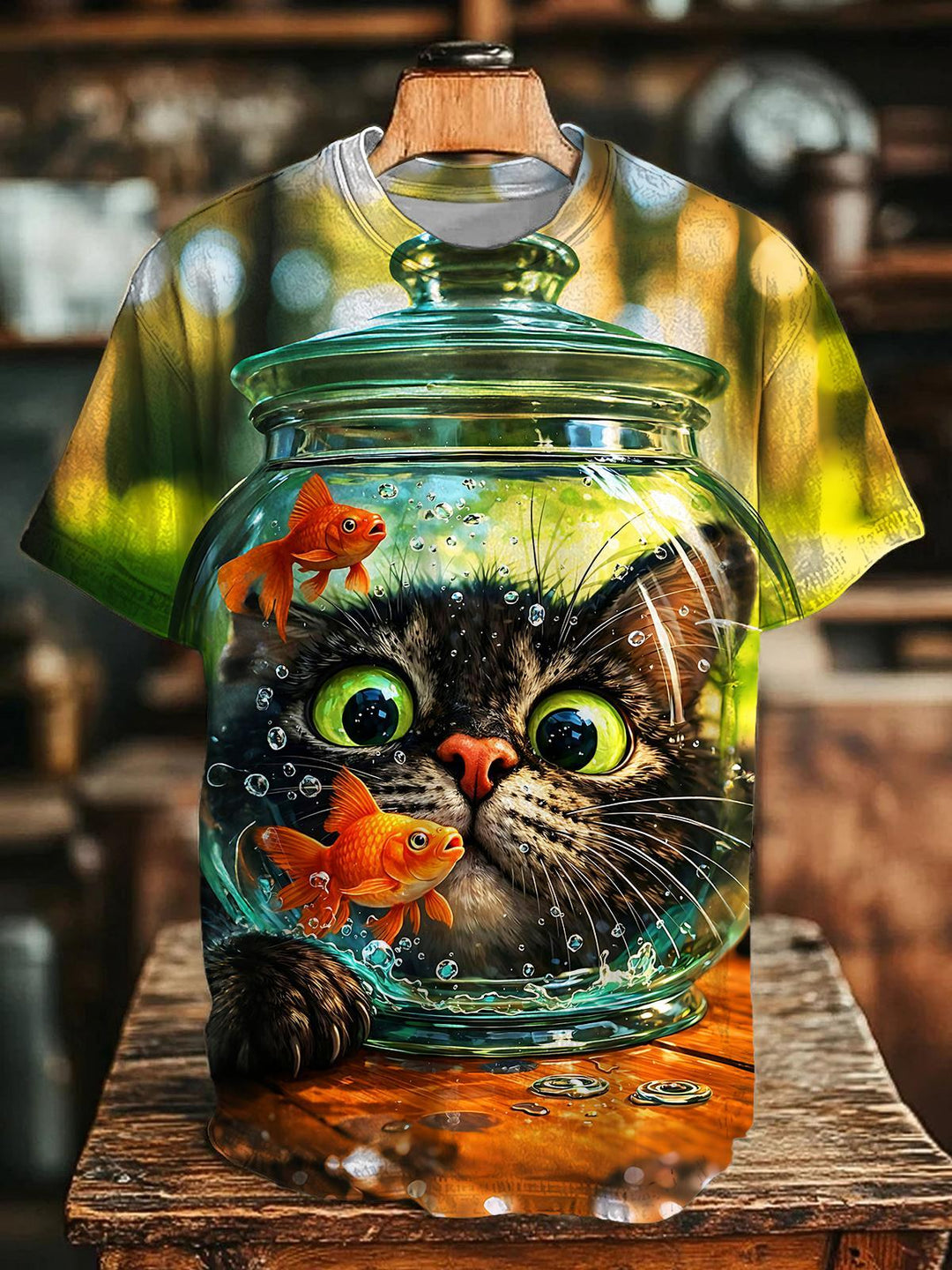 Retro Art Fun Cat In Fish Tank Women's Short Sleeve Crew Neck T-shirt