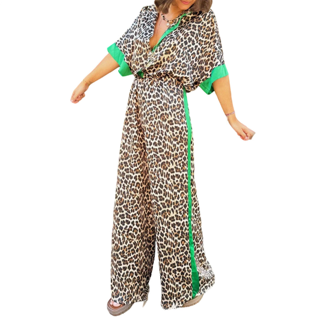 Womens Lounge Set 2 Piece Leopard Print Button Down Shirt with Palazzo Pants Going Out Outfit Streetwear fun