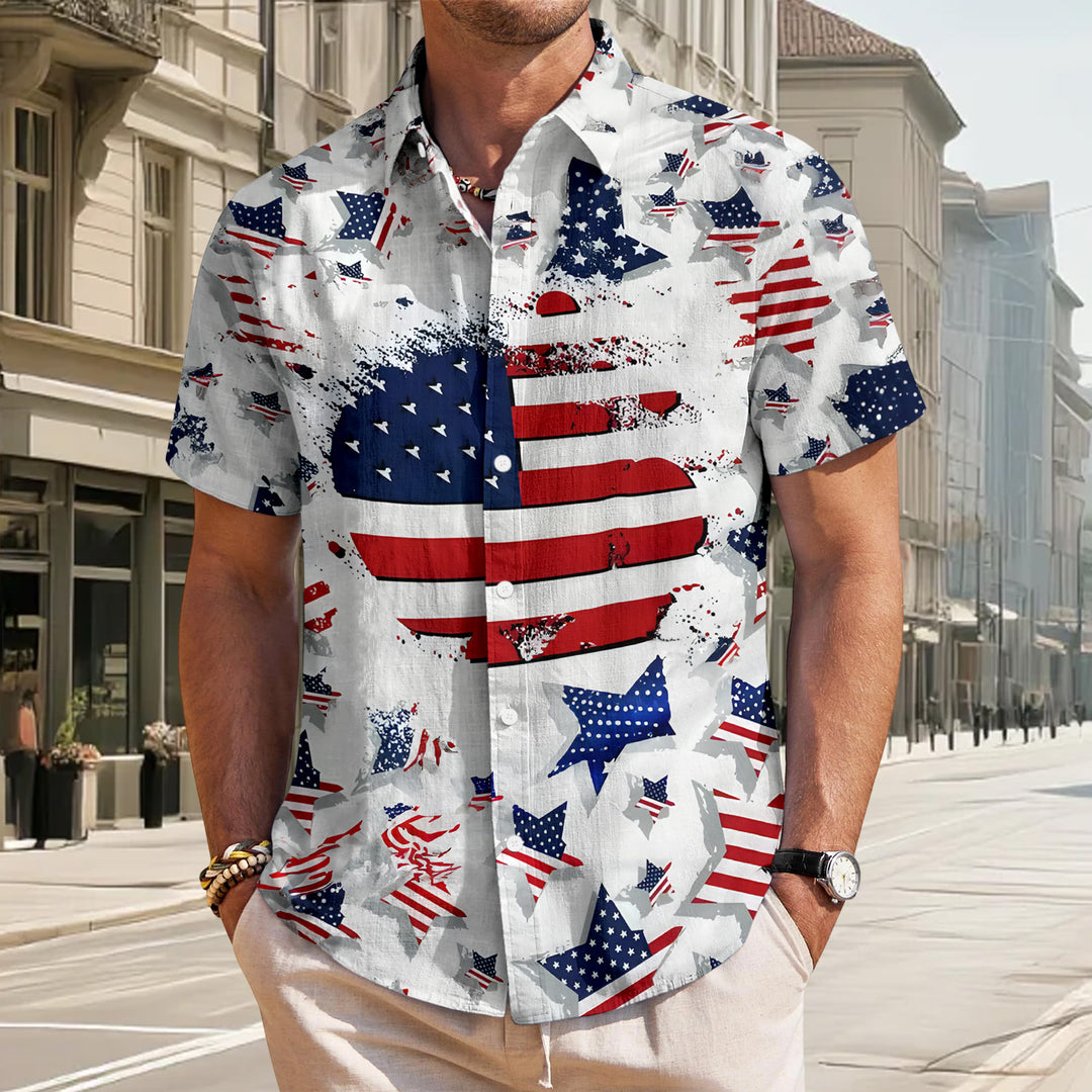 Patriotic Button Up Shirts For Men 250 Years Flag Lapel Short Sleeve Casual Trendy Hawaiian Shirts for Travel respectable