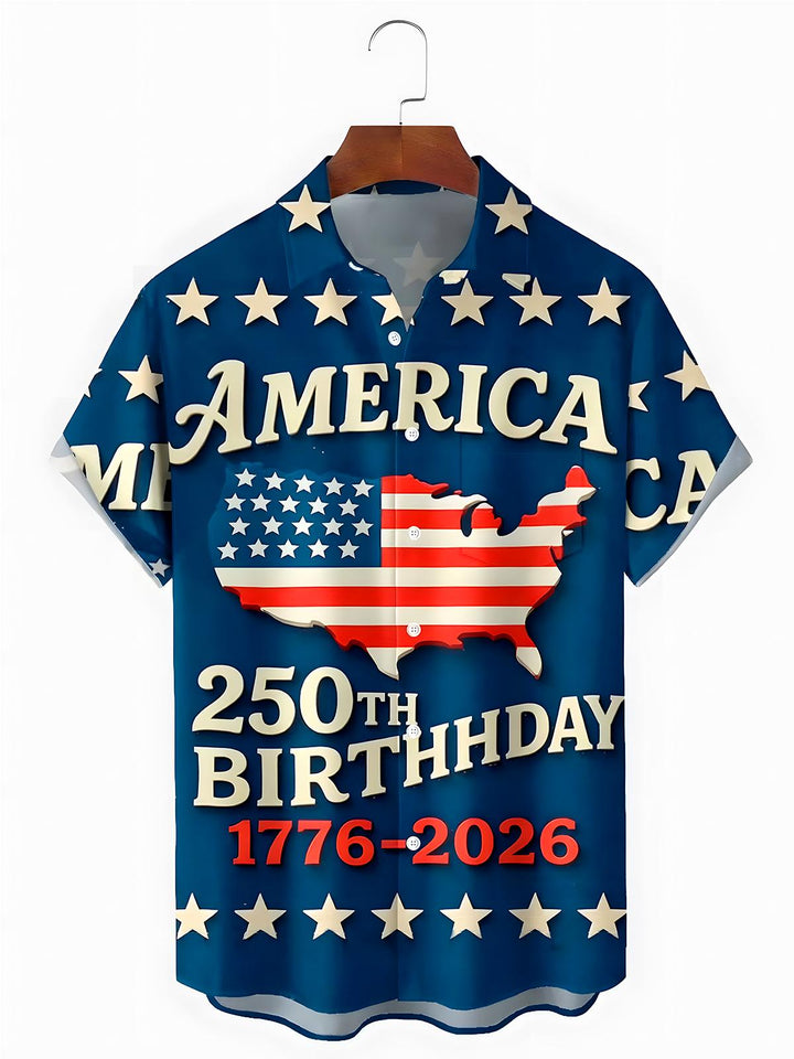 250th American Flag Men's Pocket Short Sleeve Shirts