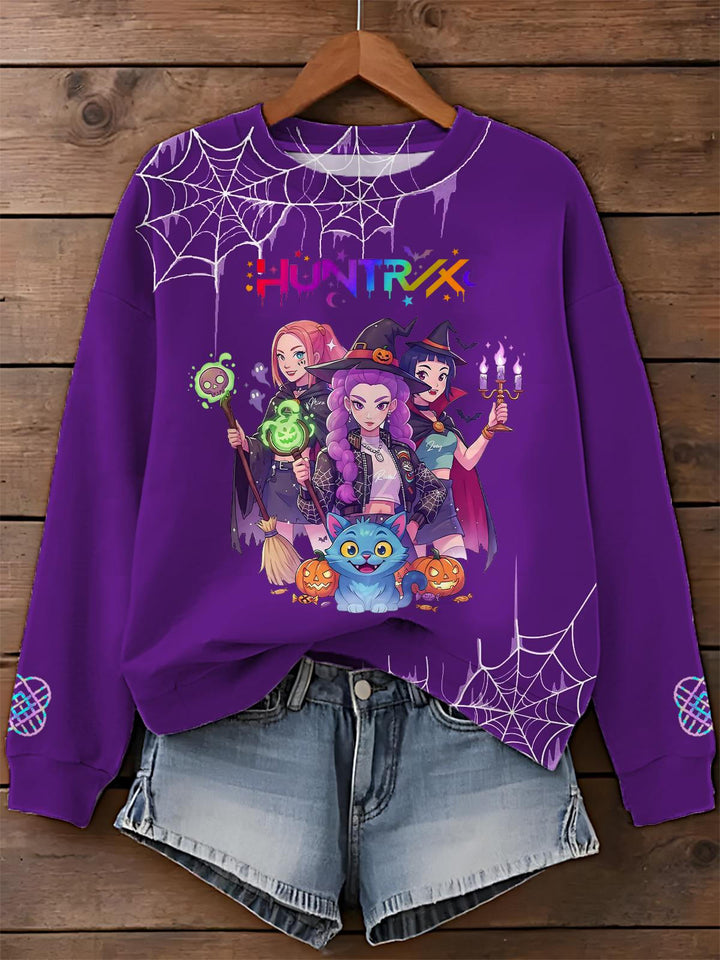Halloween Demon Hunter Printed Long Sleeve Casual Top