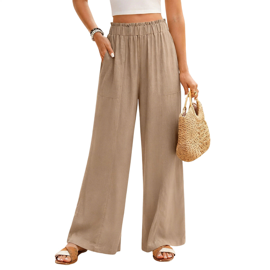 Wide Leg Palazzo Pants for Women High Waisted Elastic Waist Casual Pants Beach Lounge Trousers for Travel pleasant