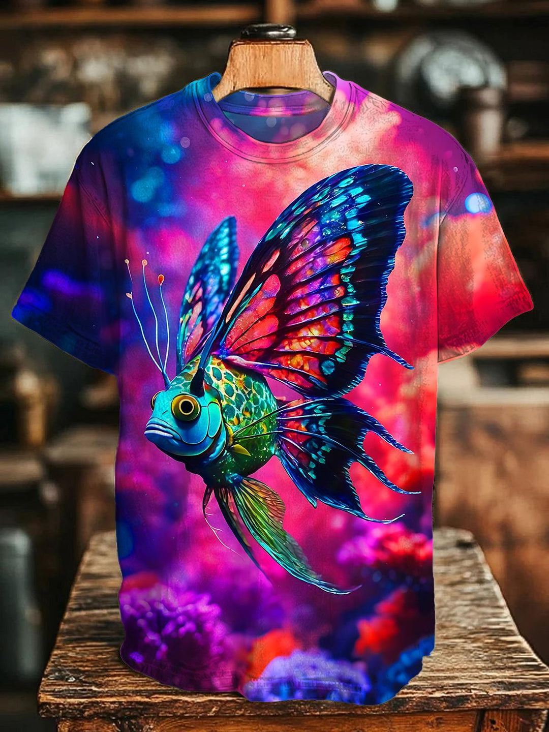 Iridescent Colorful Butterfly Fish Women's Short Sleeve Crew Neck T-shirt
