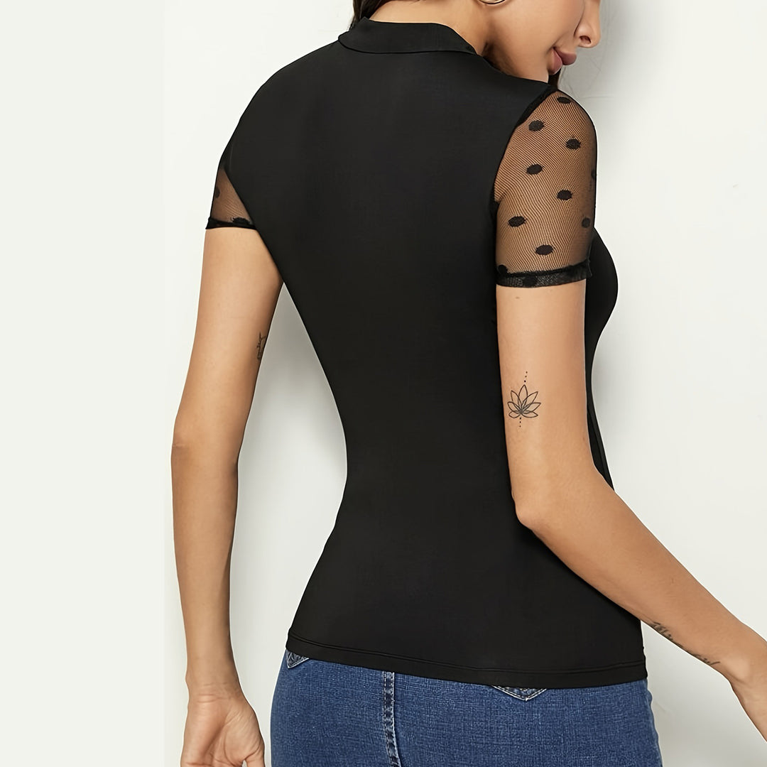 Mesh T Shirt Women Sheer Mesh Club Mock Neck T Shirts Sexy Fitted Tops Short Sleeve for Going Out Party Club impart