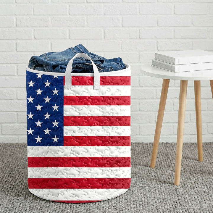 American Flag Laundry Basket Quilted Summer Holiday Basket Large Laundry Hamper with Handles for Bedroom adorable
