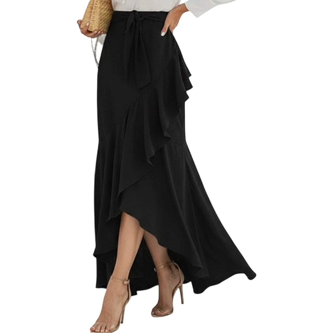 Long Plaid Skirt Mermaid A Line Women High Waist Flowy Ruffle High Low Skirts Waist Tie Clothes Daily Wear capable