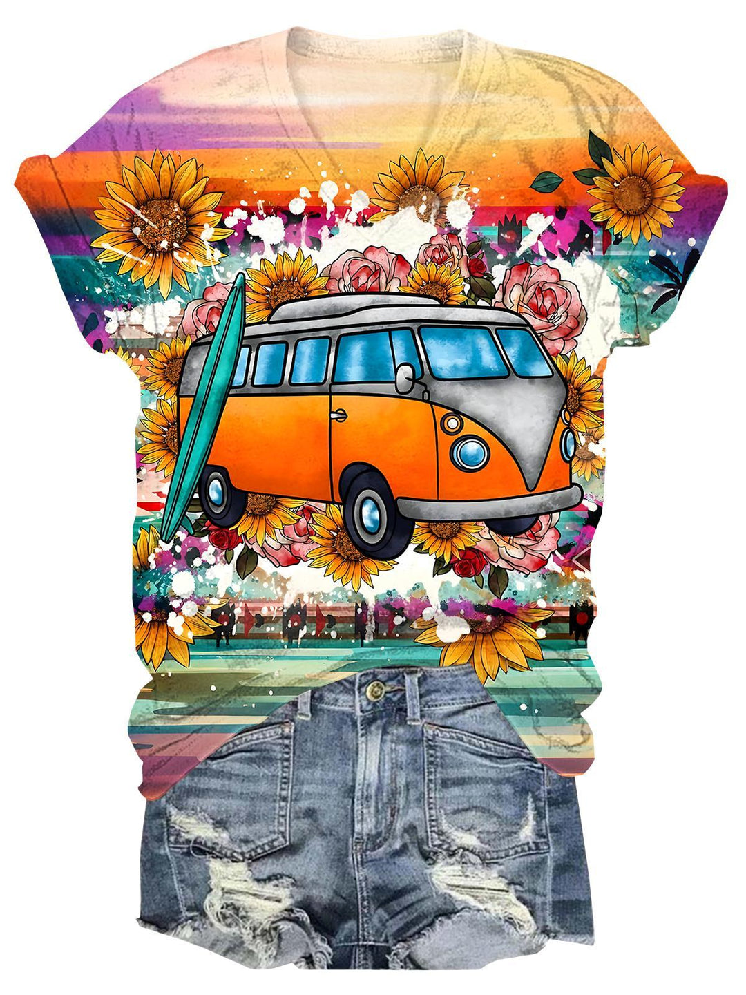 Bus Sunflower V-neck T-Shirt