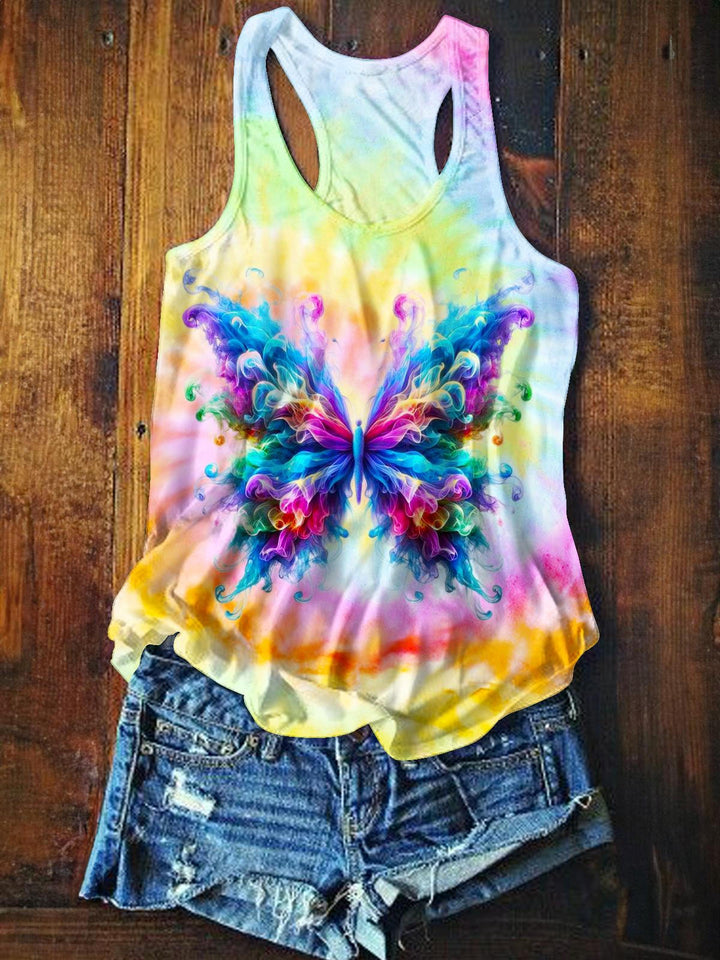 Retro Color Smoke Butterfly Printed Casual Tank Top