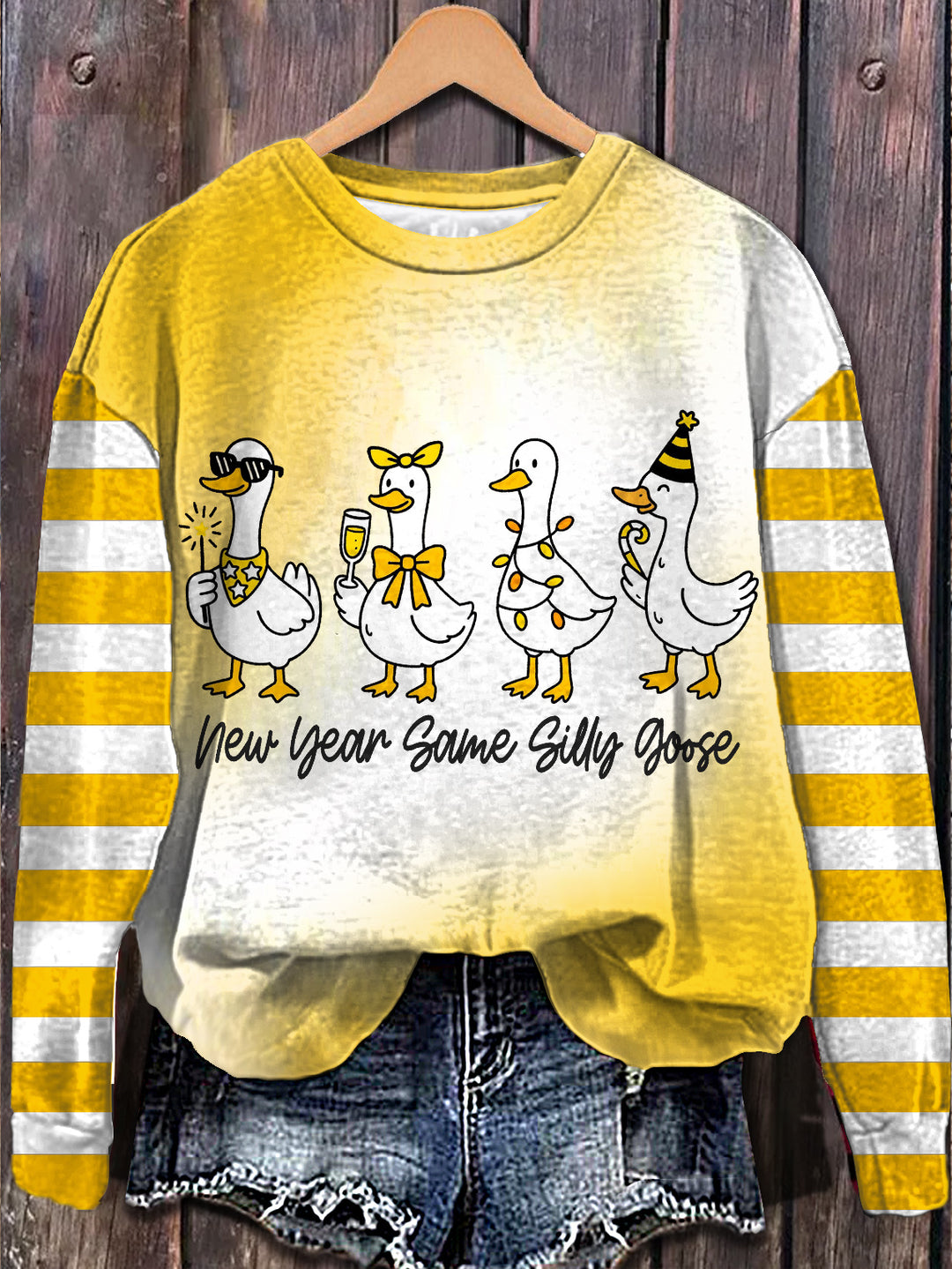 Fun New Year Printed Long Sleeve Casual Top