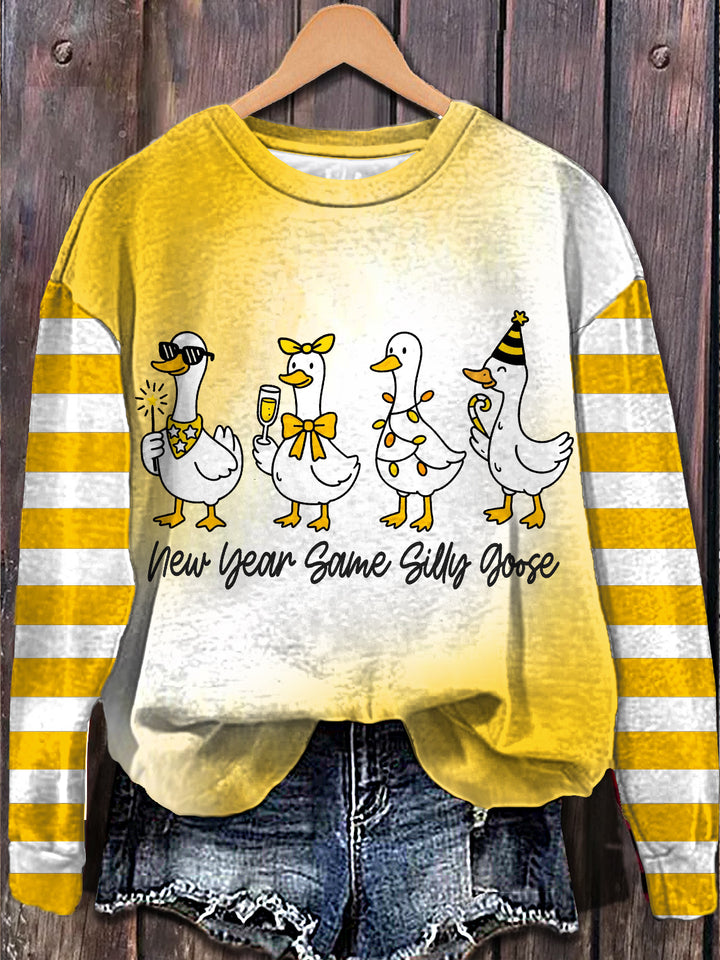 Fun New Year Printed Long Sleeve Casual Top