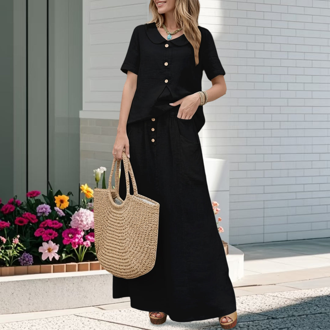 2 Piece Skirt Set Solid Cotton Two Piece Sets Short Sleeve Top and Maxi Skirt Casual Outfit for Daily Wear everywhere
