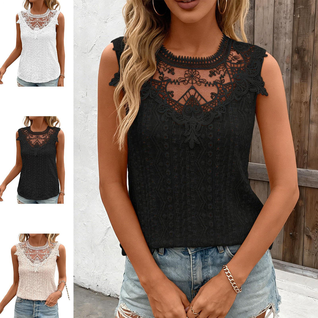 Tank Tops for Women Lace Eyelet Crewneck Sexy Sheer Floral Lace Tank Cami Shirt Summer Going Out Top for Club helpful