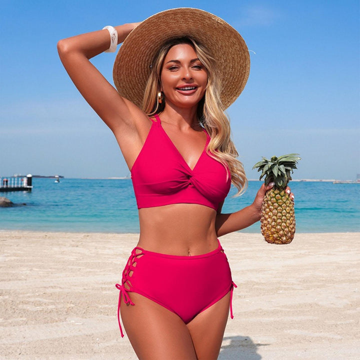 Womens Bikini Swimsuits Twist Front Bikini Swimsuit Sexy V Neck Lace Up Two Piece Bathing Suit for Vacation modern