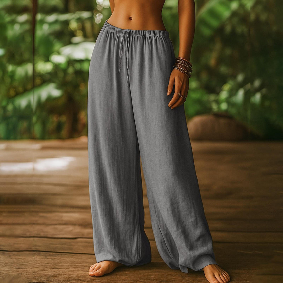 Cotton Wide Leg Pants for Women Drawstring Casual Elastic Waist Pants Flowy Cotton Beach Trousers for Travel charitable