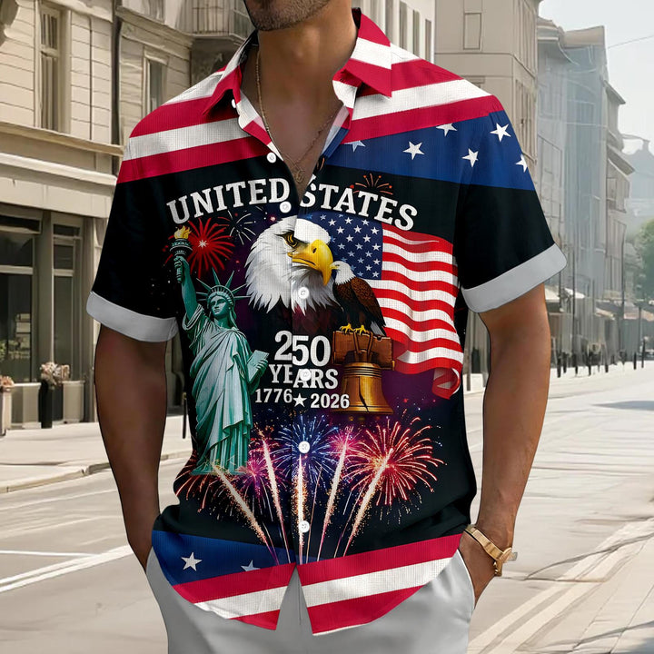 Patriotic Button Up Shirts for Men Flag 250 Years Lapel Short Sleeve Casual Trendy Hawaiian Shirts for Travel useful