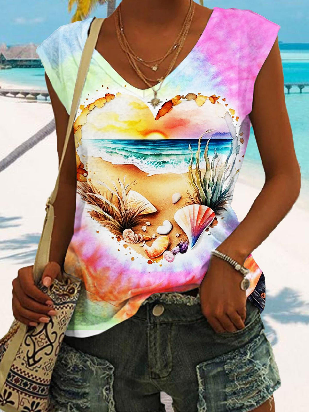 Women's Beach Tie Dye Printed Tank Top