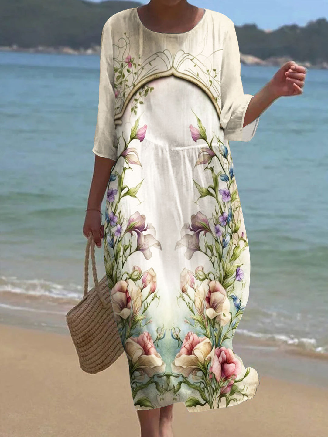 Women's Floral Print Crew Neck Casual Dress