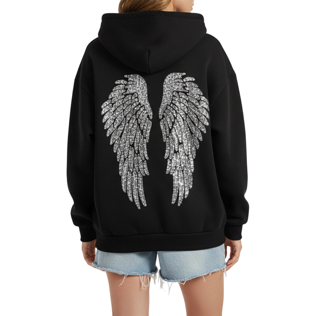 Angel Wings Hoodie Women Sequin Glitter Casual Oversized Long Sleeve Pullover Hoodies Trendy Tops for Travel here