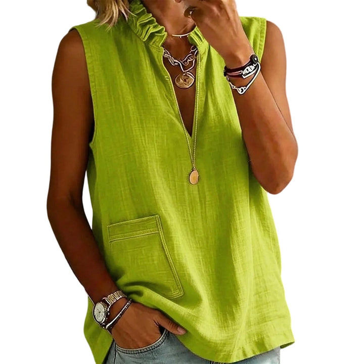 Linen Tank Tops for Women V Neck Ruffled Collar Sleeveless Shirt Summer Casual Tunic Tops for Daily Dating ordinary