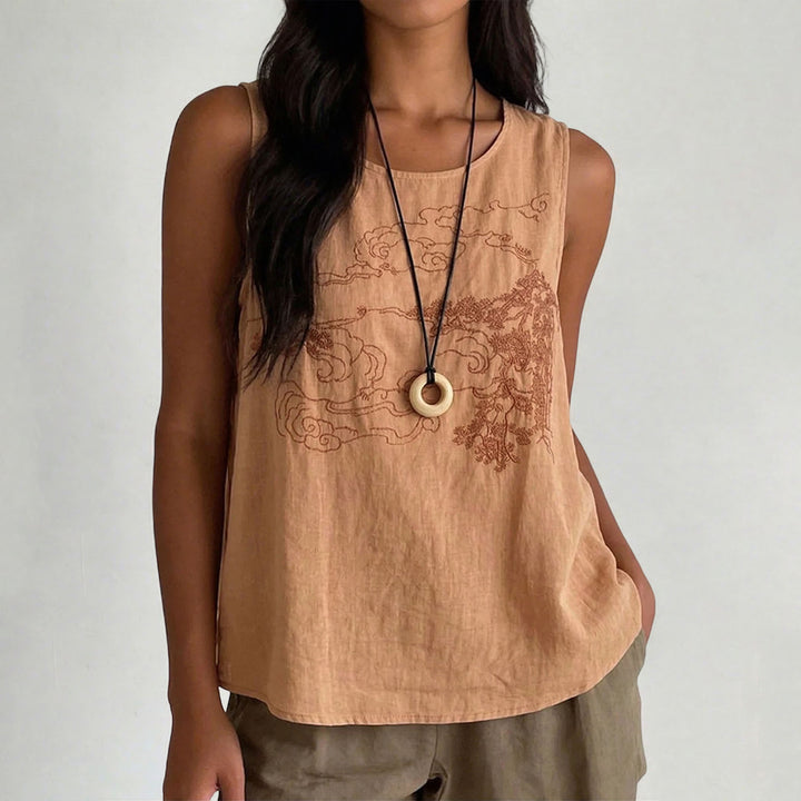 Embroidered Sleeveless Tops for Women Embroidered Summer Sleeveless Shirts Loose Fit Tank Tops for Vacation gifts