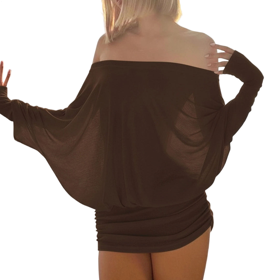 Long Sleeve Off The Shoulder Dress Batwing Sleeve Ruched Oversized Sheer Dress Sexy Streetwear for Travel kindness