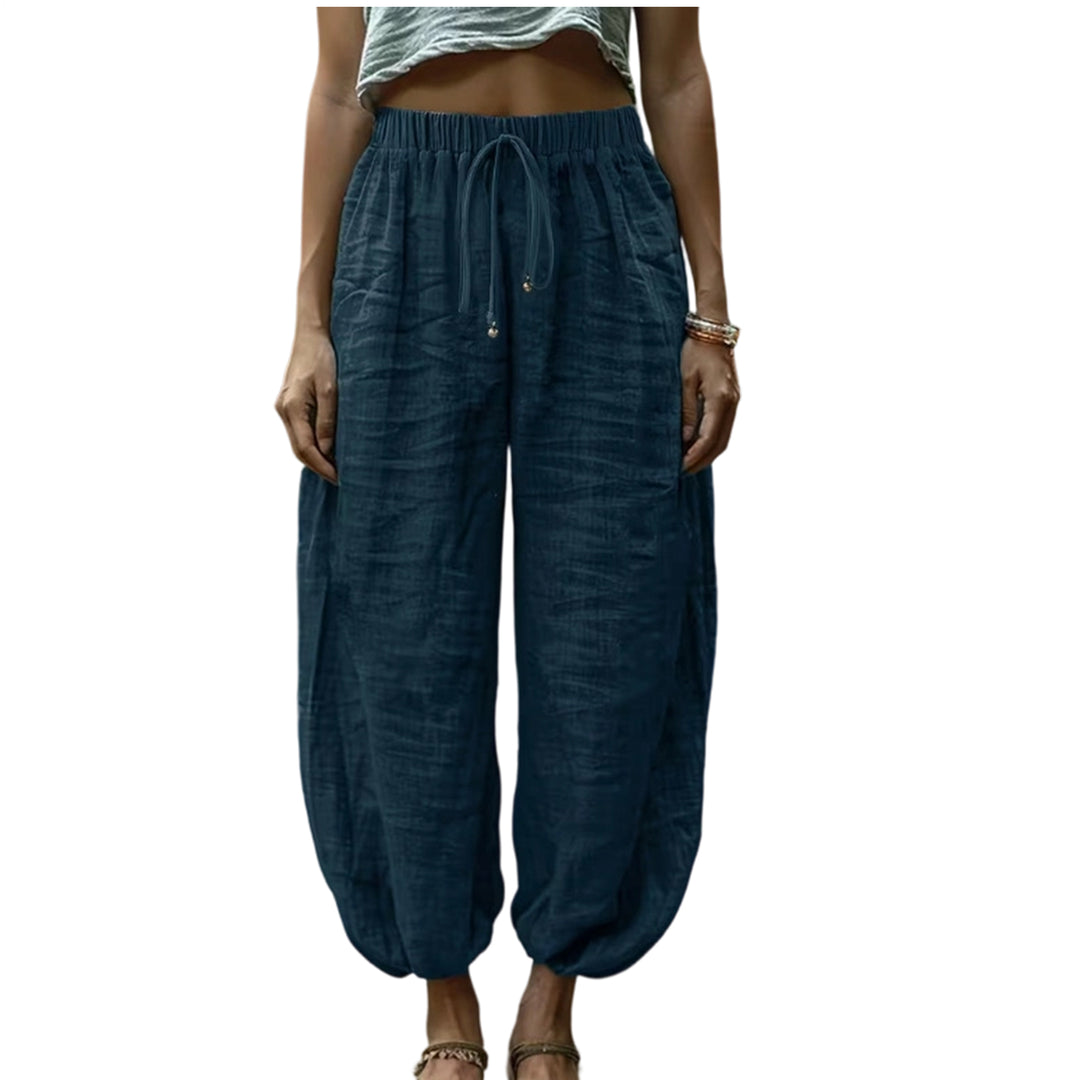 Harem Pants for Women Cotton Summer Boho Slacks with Pockets Lounge Drawstring Pants for Vacation Beach refined