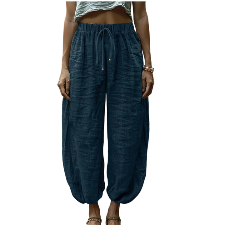 Harem Pants for Women Cotton Summer Boho Slacks with Pockets Lounge Drawstring Pants for Vacation Beach refined