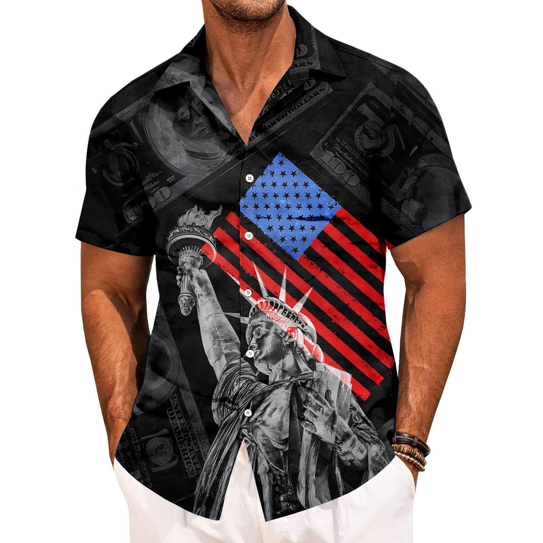 Flag Button Up Shirt Men Eagle Print Short Sleeve Button Down Patriotic Hawaiian Shirts for Parade Party amiable