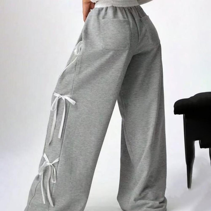 Women's Baggy Sweatpants Bow Tie Elastic Waist Casual Wide Leg Sports Pants with Pocket for Daily Running accepted