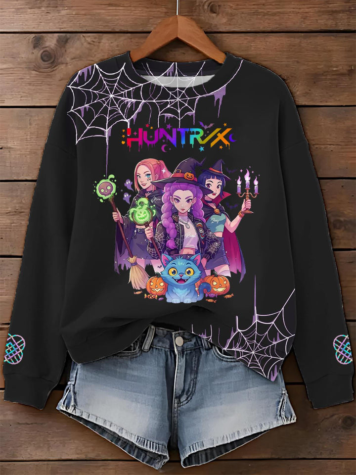 Halloween Demon Hunter Printed Long Sleeve Casual Top
