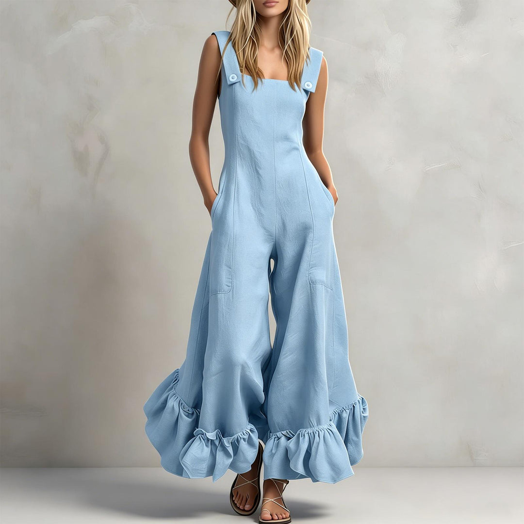 Sleeveless Jumpsuits for Women Ruffle Hems Summer Square Neck Overalls Boho Pant Overalls for Travel Daily chic