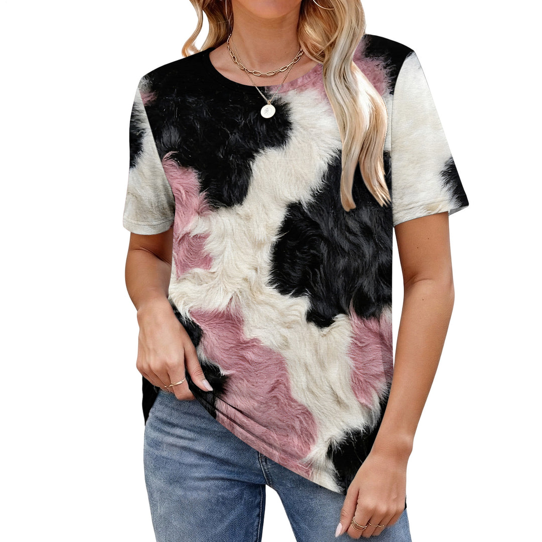 Cow Pattern T Shirt Crew Neck Short Sleeve Basic Tee Shirts Casual Summer Clothes for Vacation Daily Wear responsible